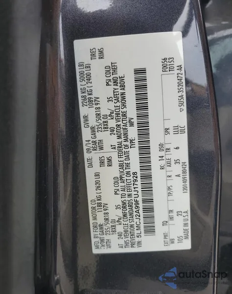 2015 Lincoln Mkc from USA, damaged, VIN 5LMCJ2A99FUJ17928